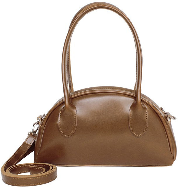 Mini Half-Moon Zip Handbag & Crossbody – Made in Korea (Black / Brown / Dark Brown)