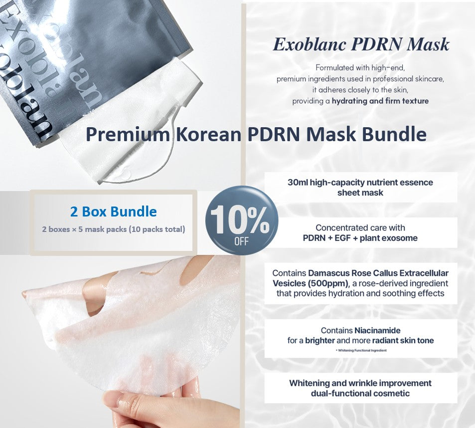 Korean Premium Exoblanc PDRN MASK Bundle Set (2 Boxes × 5 Mask packs (10 packs total))