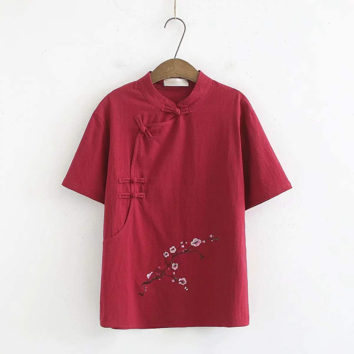 (Ready Stock Blue 4XL - 1 Pc) Plus Size Oriental Embroidery Cheongsam Blouse