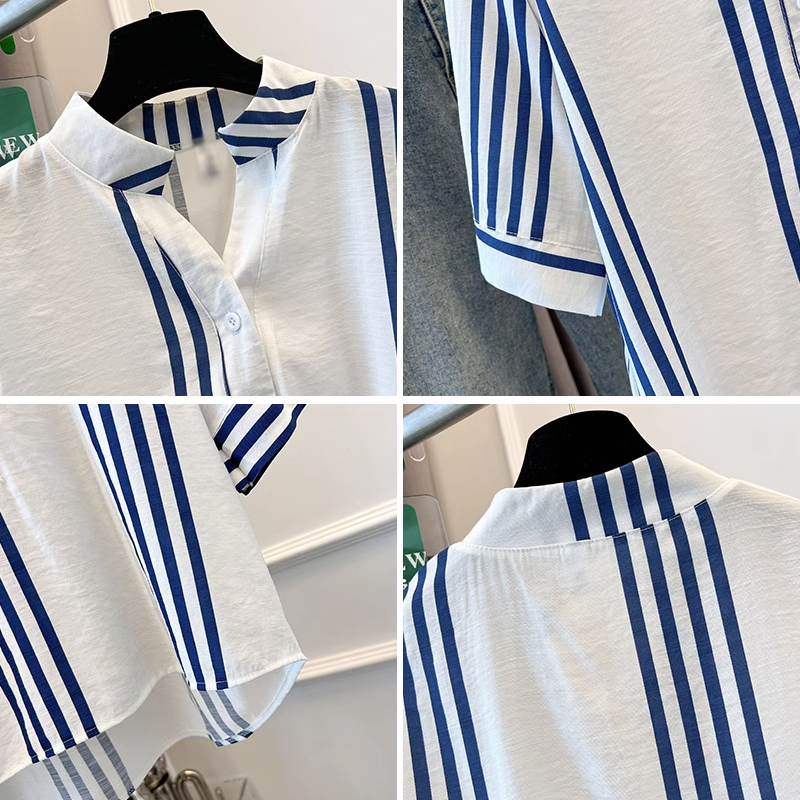 Plus Blue Stripe Shirt Blouse