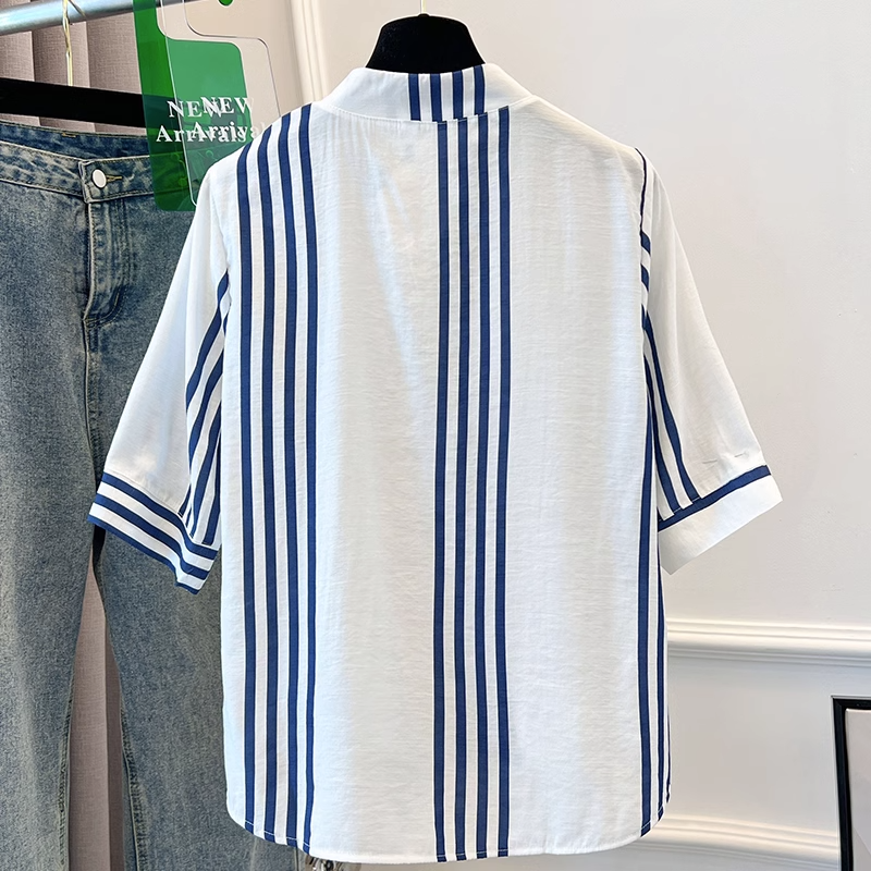 Plus Blue Stripe Shirt Blouse