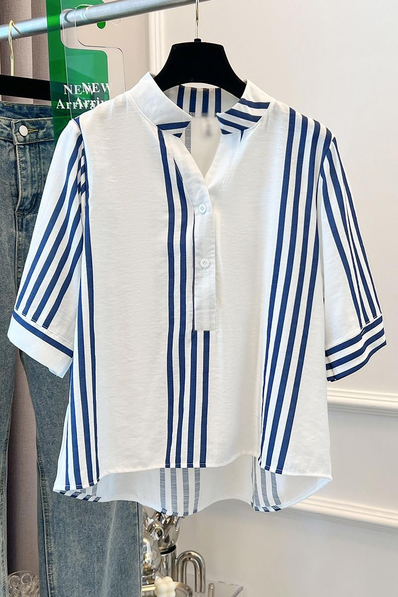 Plus Blue Stripe Shirt Blouse