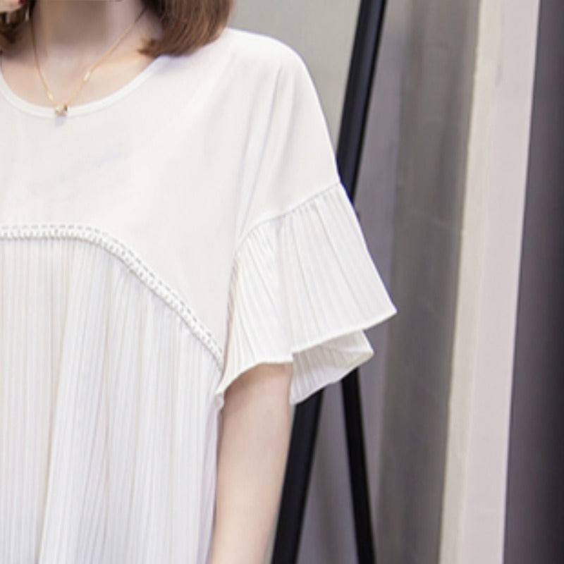 Plus Size Babydoll Pleat Loose Blouse