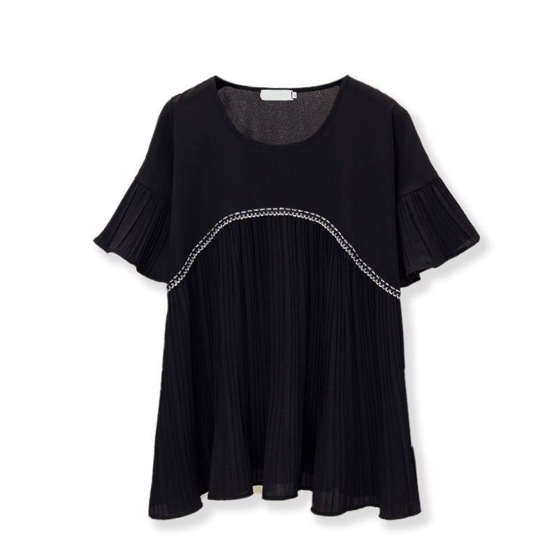 Plus Size Babydoll Pleat Loose Blouse