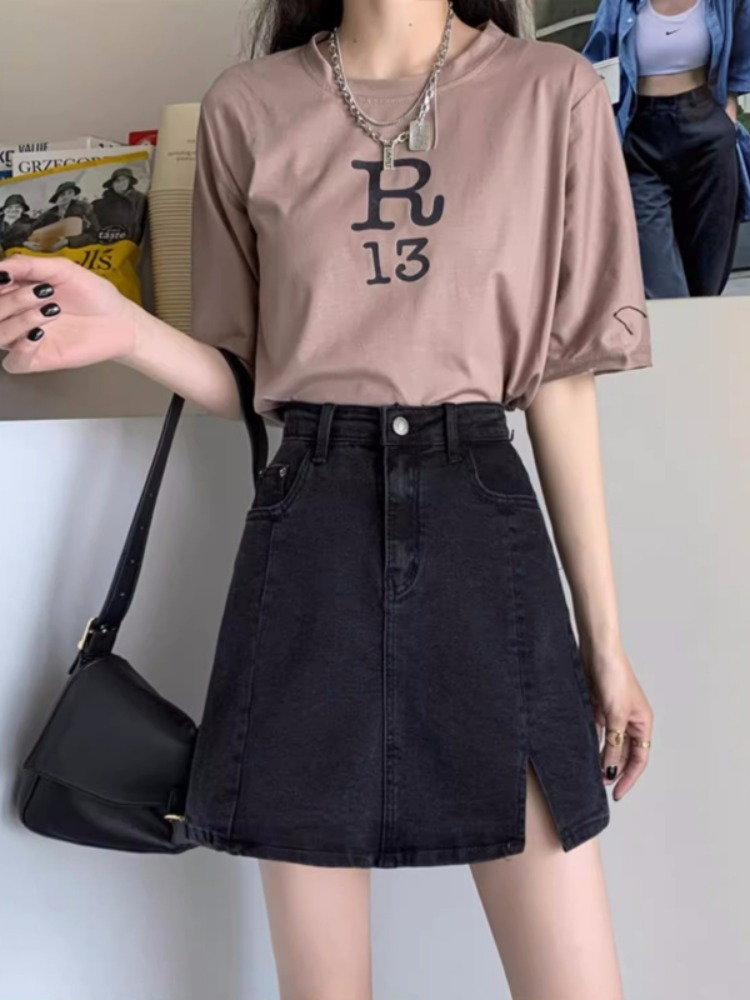 Plus Size Black A Line Denim Mini Skirt