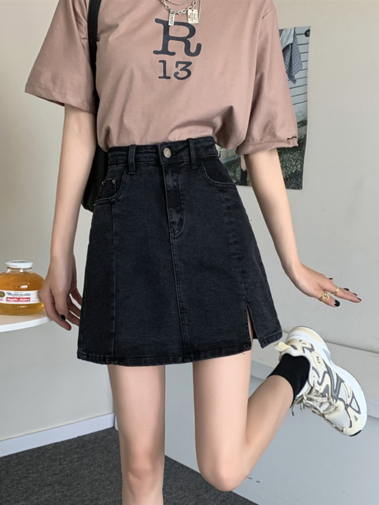 Plus Size Black A Line Denim Mini Skirt