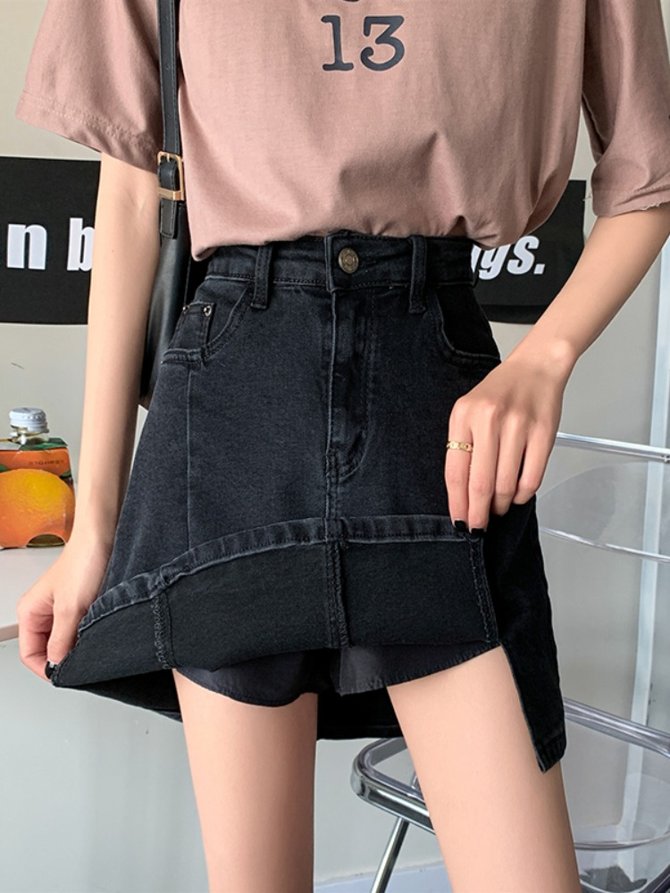 Plus Size Black A Line Denim Mini Skirt