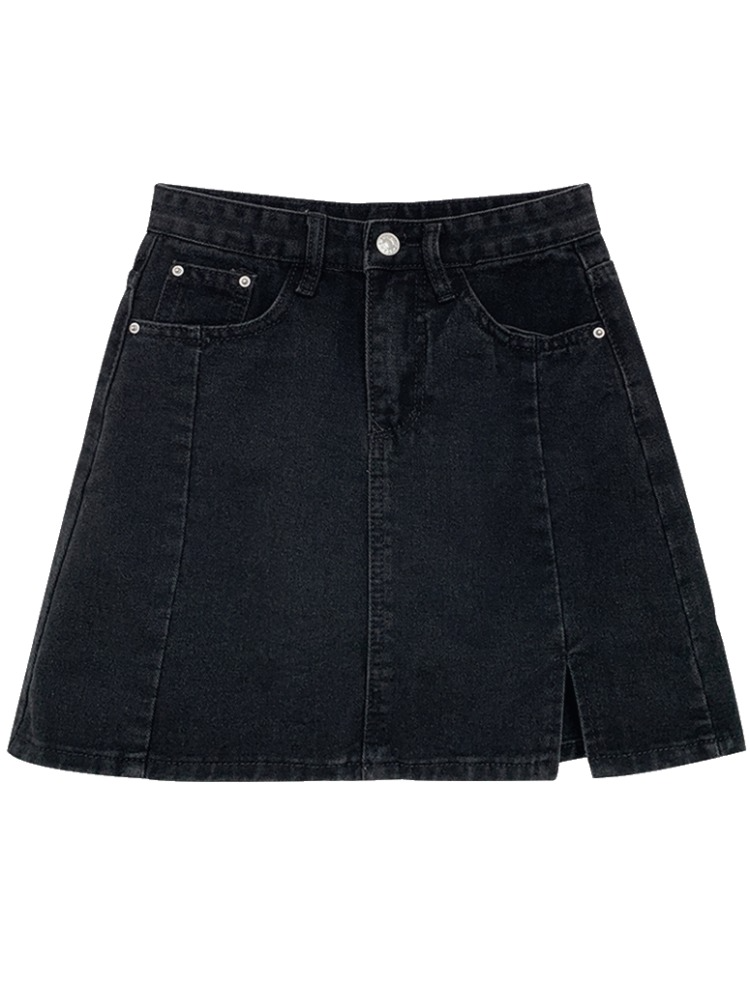 Plus Size Black A Line Denim Mini Skirt