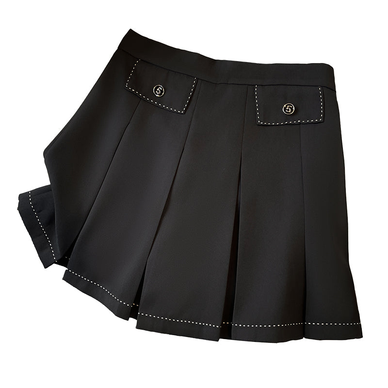 Plus Size Black Pleat Mini Skirt