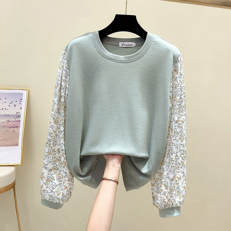Plus Size Blue Floral Long Sleeve Blouse