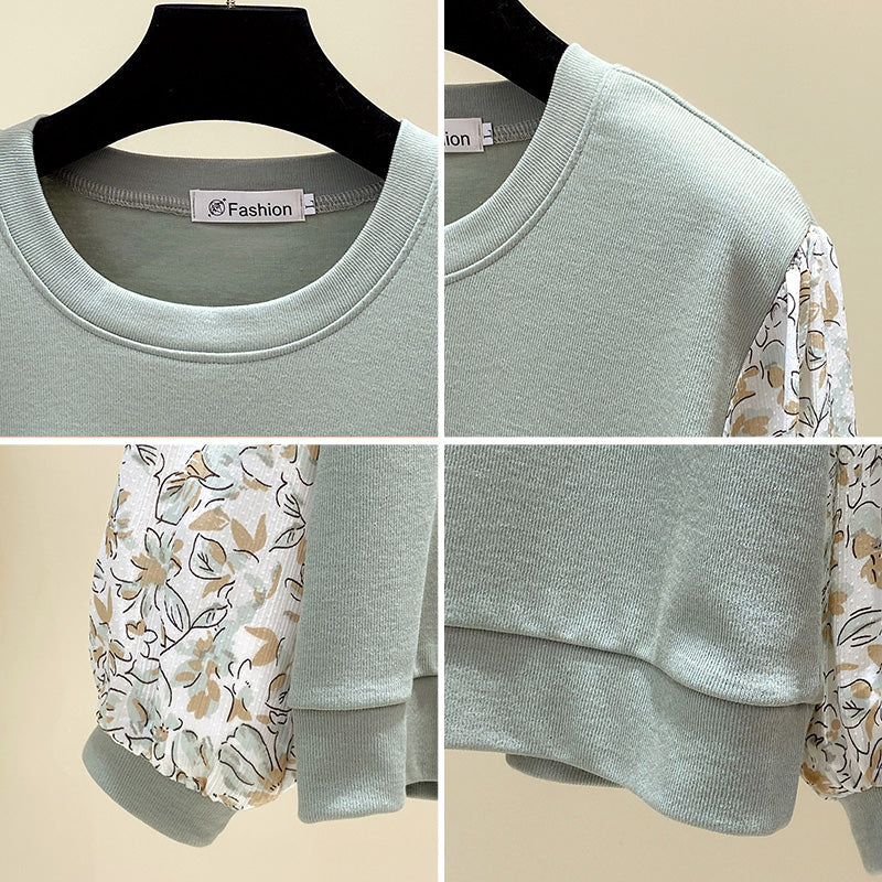 Plus Size Blue Floral Long Sleeve Blouse
