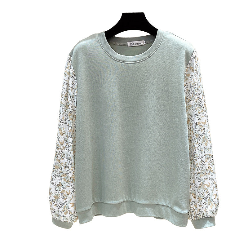 Plus Size Blue Floral Long Sleeve Blouse