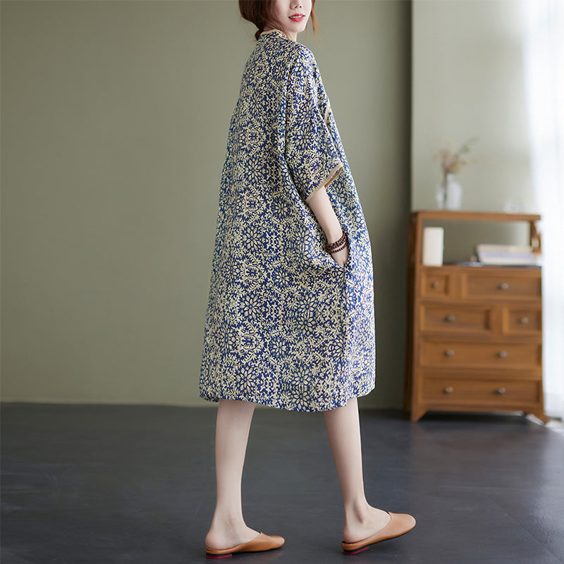 Plus Size Blue Print Cheongsam