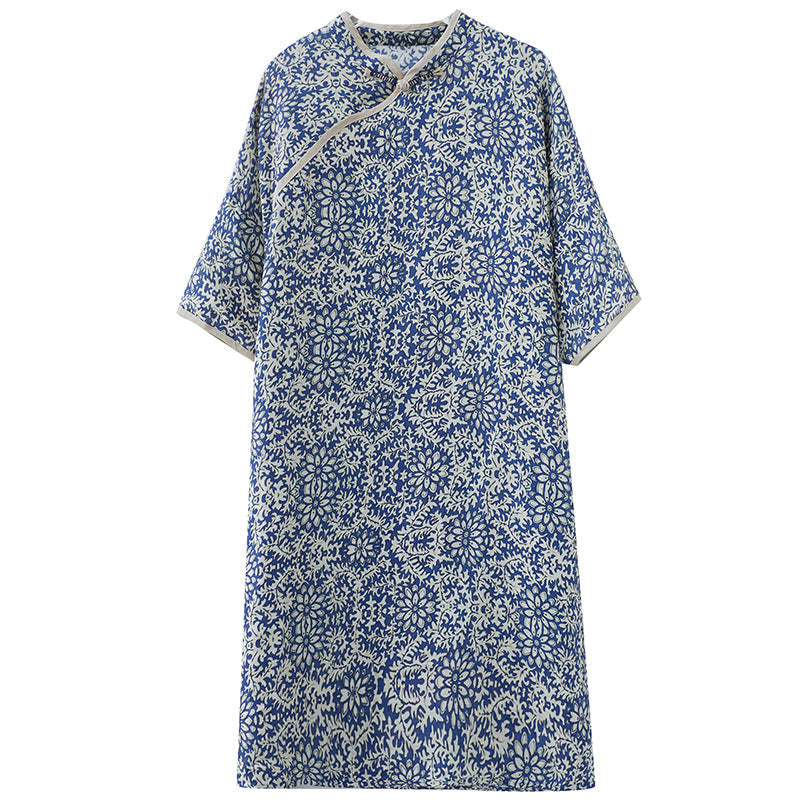 Plus Size Blue Print Cheongsam