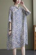 Plus Size Blue Print Cheongsam