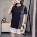 Plus Size Buttons Colourblock Blouse