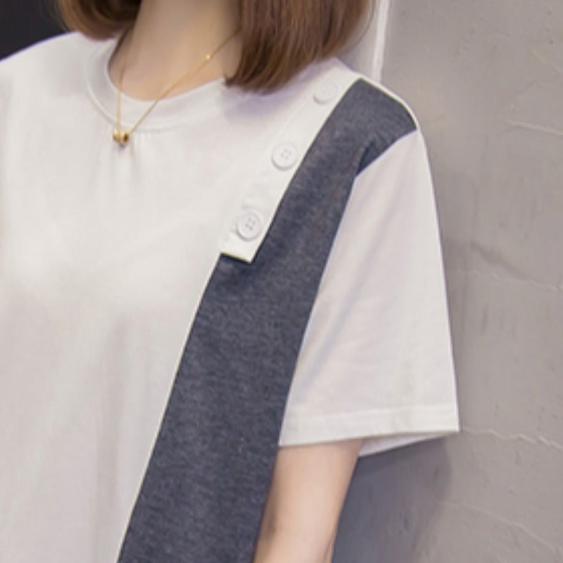 Plus Size Buttons Colourblock Blouse