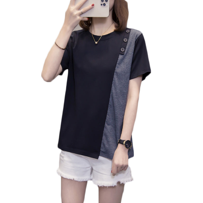 Plus Size Buttons Colourblock Blouse