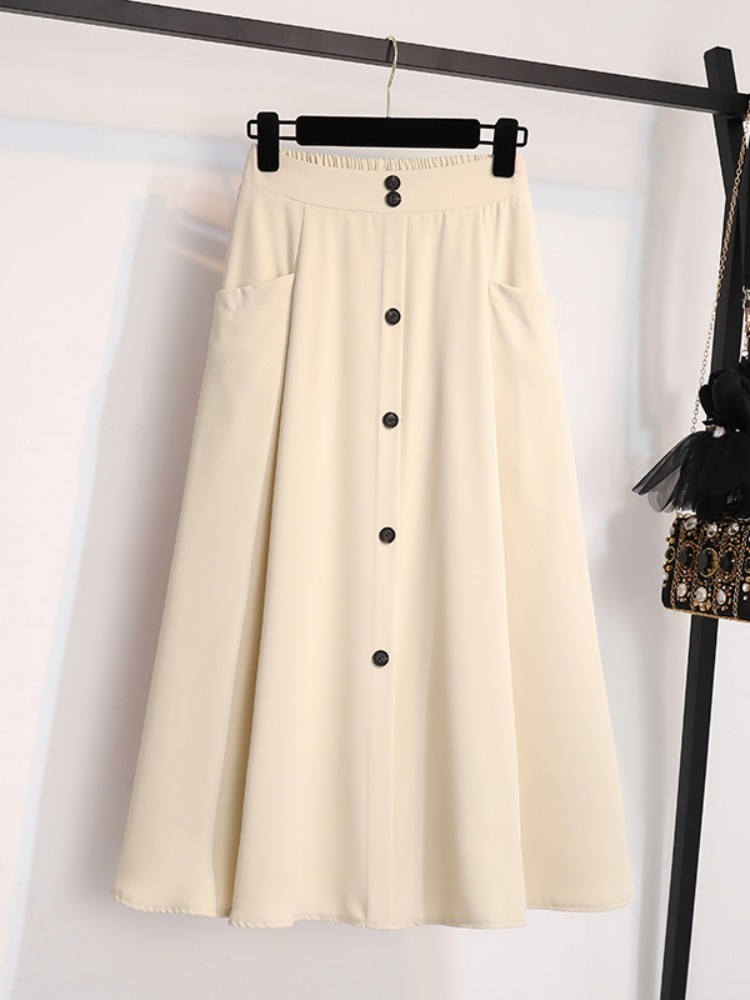 Plus Size Buttons Umbrella A Line Skirt
