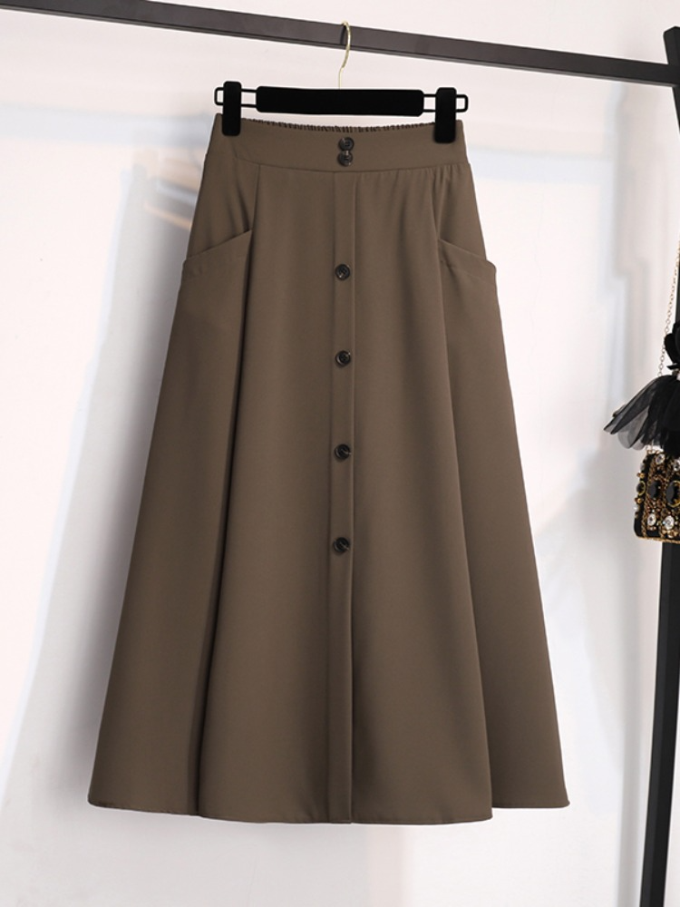 Plus Size Buttons Umbrella A Line Skirt
