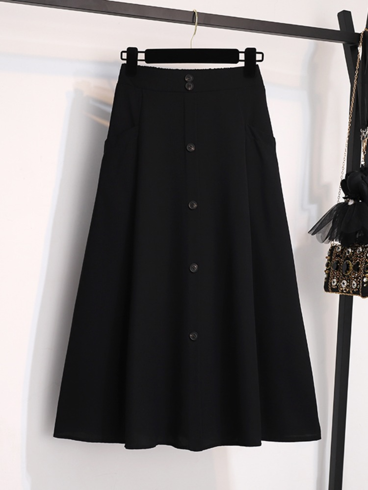 Plus Size Buttons Umbrella A Line Skirt