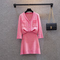 Plus Size Chanelesque Knit Cardigan Top and Matching Skirt Set