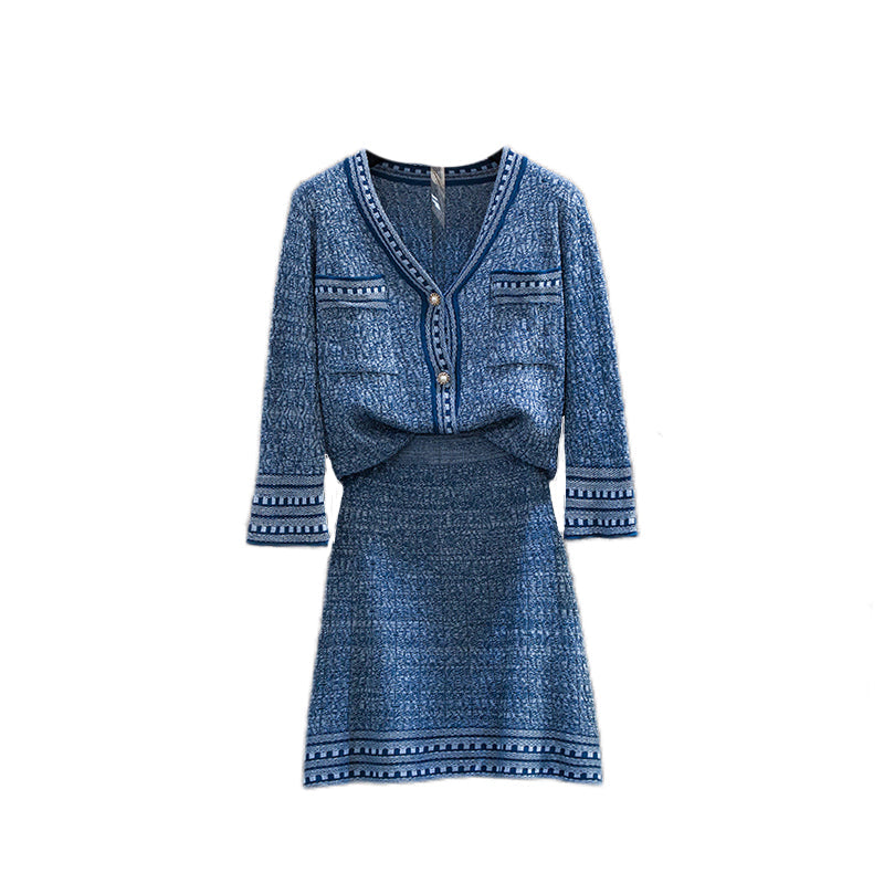 Plus Size Chanelesque Knit Cardigan Top and Matching Skirt Set
