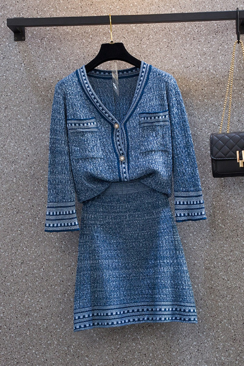 Plus Size Chanelesque Knit Cardigan Top and Matching Skirt Set