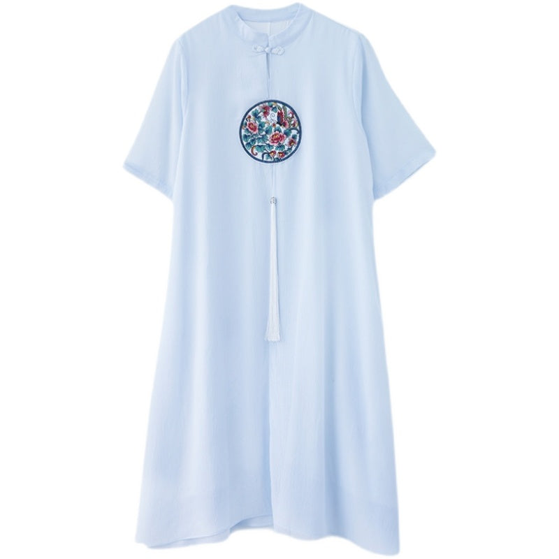 Plus Size Chinese Embroidery Crepe Cheongsam Dress