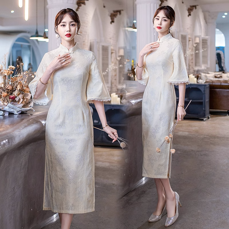 Plus Size Cream White Cheongsam Qipao Dress