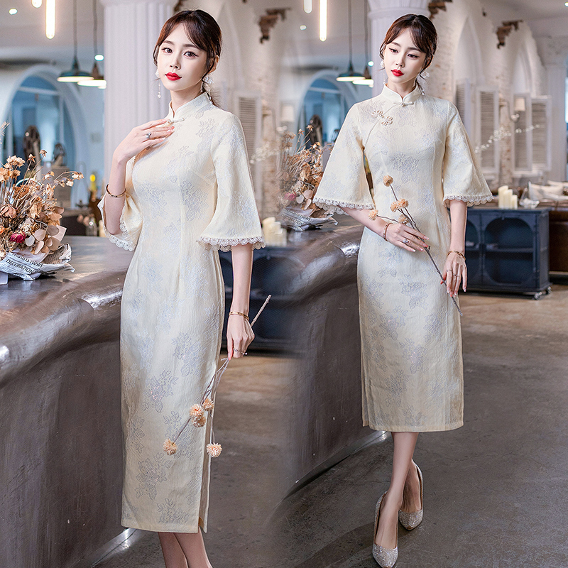 Plus Size Cream White Cheongsam Qipao Dress