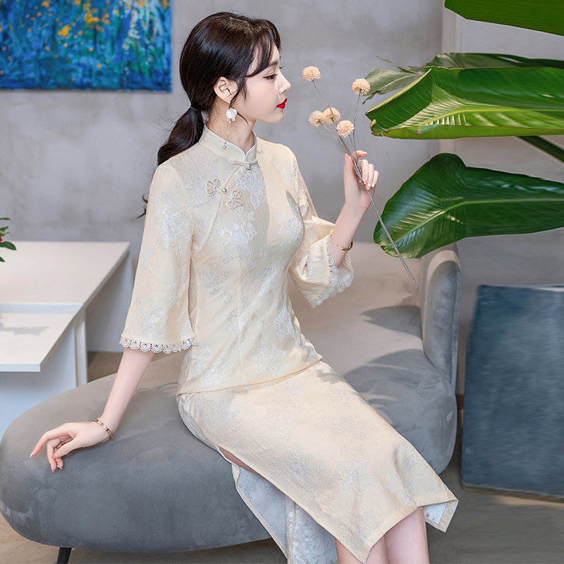 Plus Size Cream White Cheongsam Qipao Dress