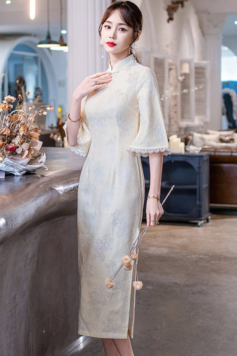 Plus Size Cream White Cheongsam Qipao Dress