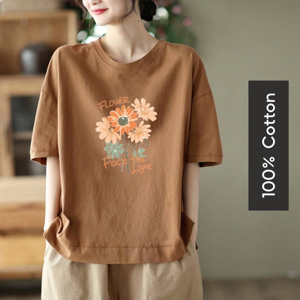Plus Size 100% Cotton Daisy Flower Graphic T Shirt