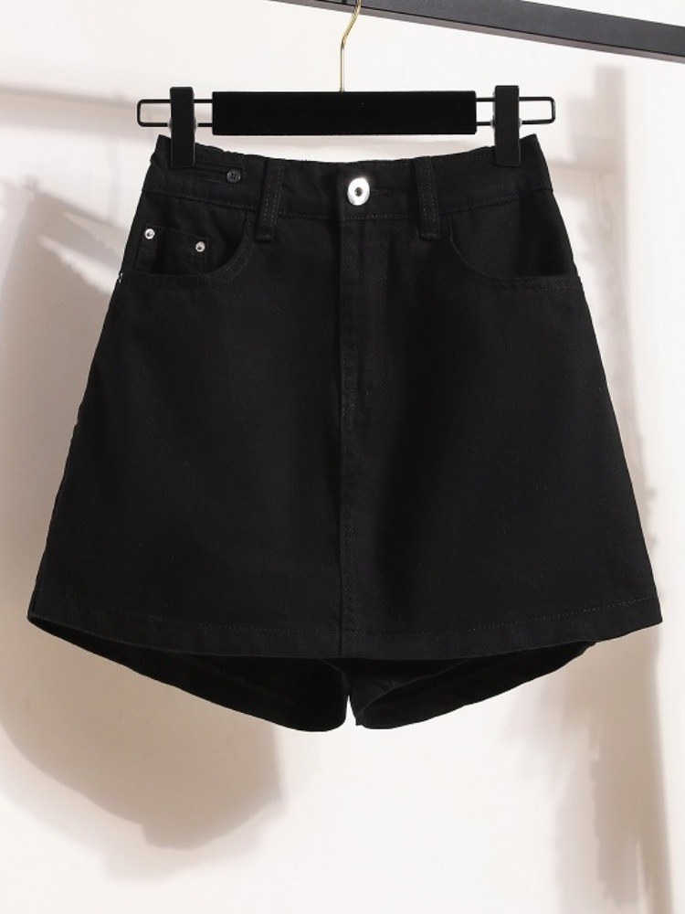 Plus Size Denim Mini Skorts