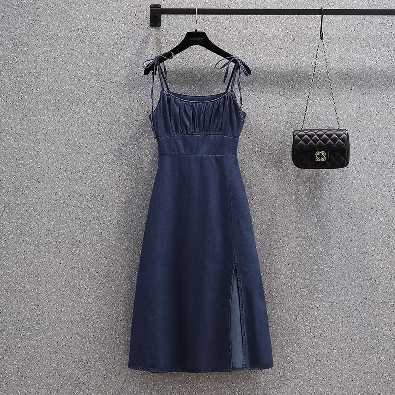 Plus Size Denim Strapless Midi Dress