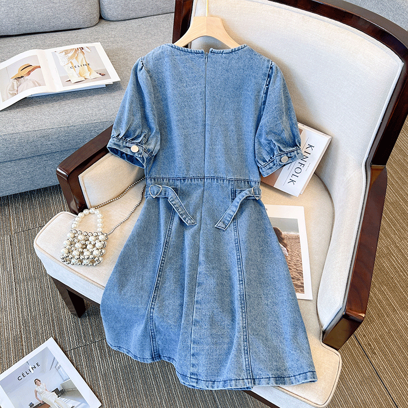 Plus Size Denim V Neck Korean Dress