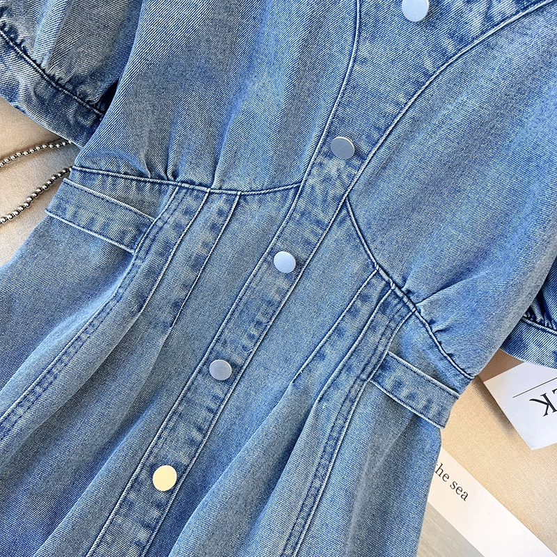 Plus Size Denim V Neck Korean Dress