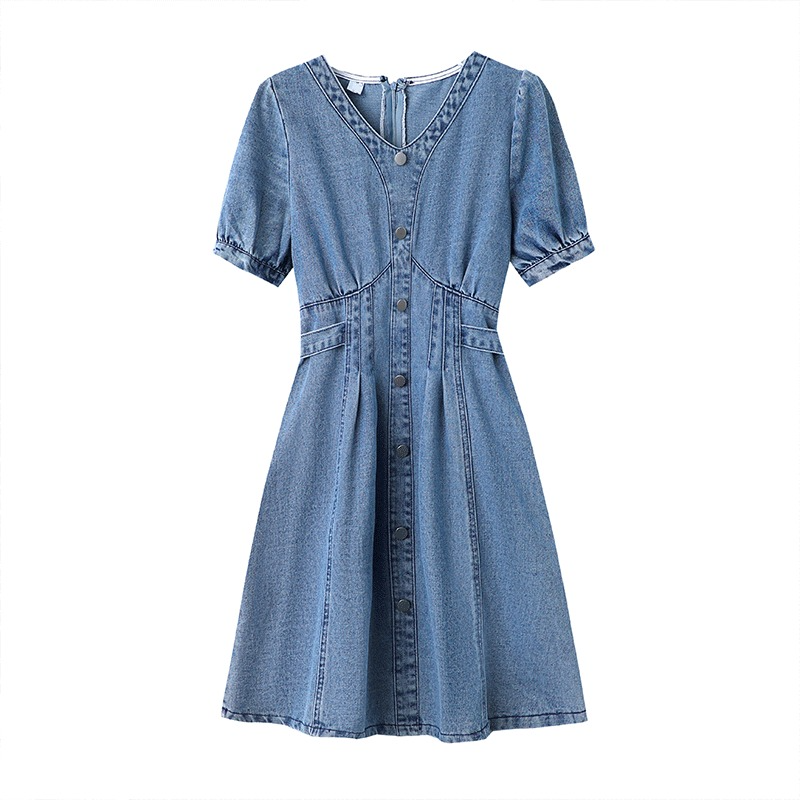 Plus Size Denim V Neck Korean Dress