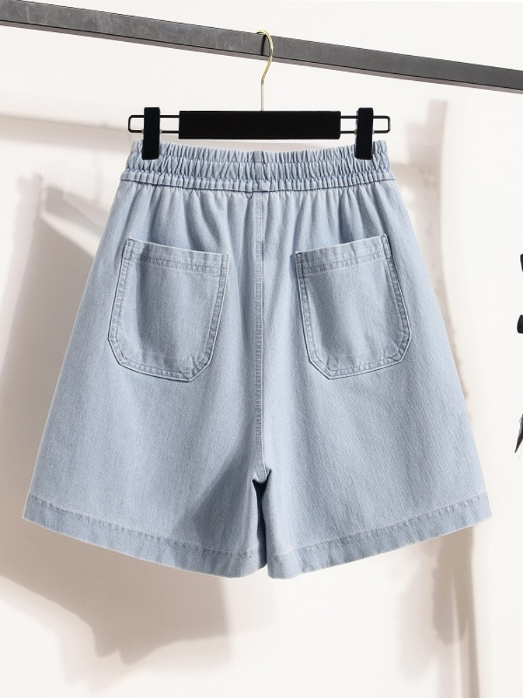 Plus Size Drawstring Denim Shorts
