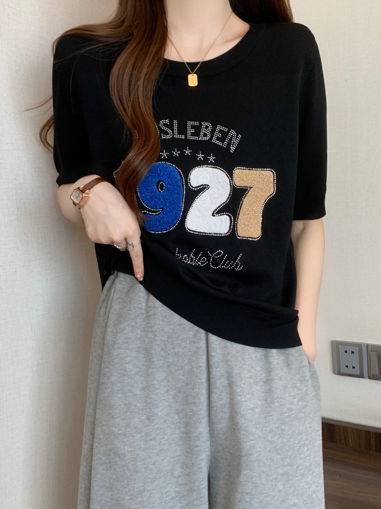 Plus Size Embellished Words Knit Blouse