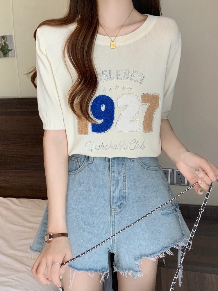 Plus Size Embellished Words Knit Blouse