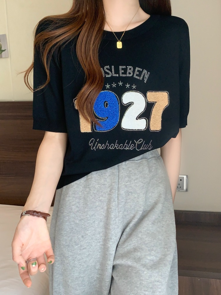 Plus Size Embellished Words Knit Blouse