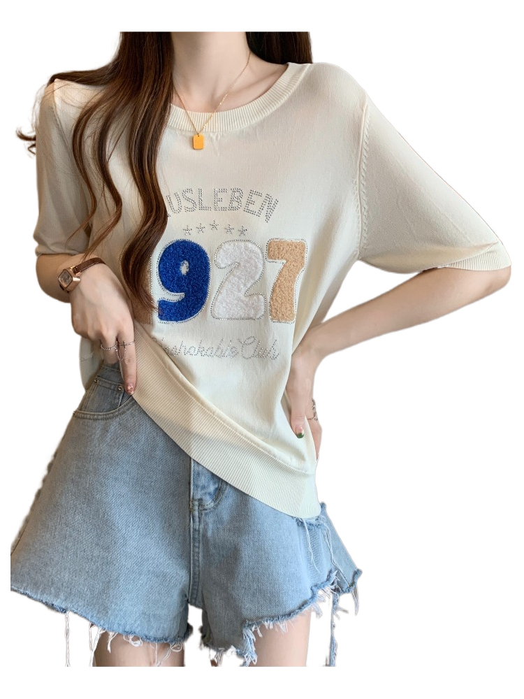 Plus Size Embellished Words Knit Blouse