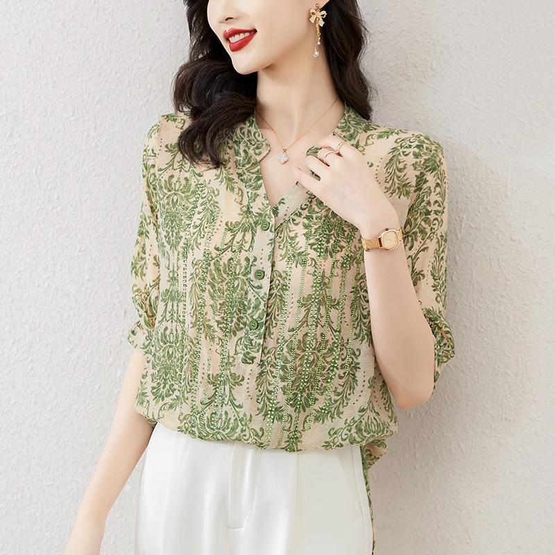 Plus Size Filigree Notch Neck Blouse