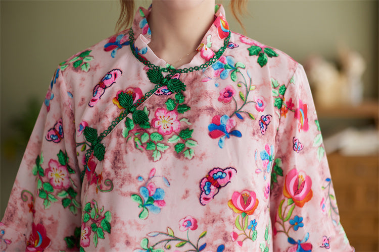 Plus Size Floral Chiffon Cheongsam Dress