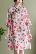 Plus Size Floral Chiffon Cheongsam Dress