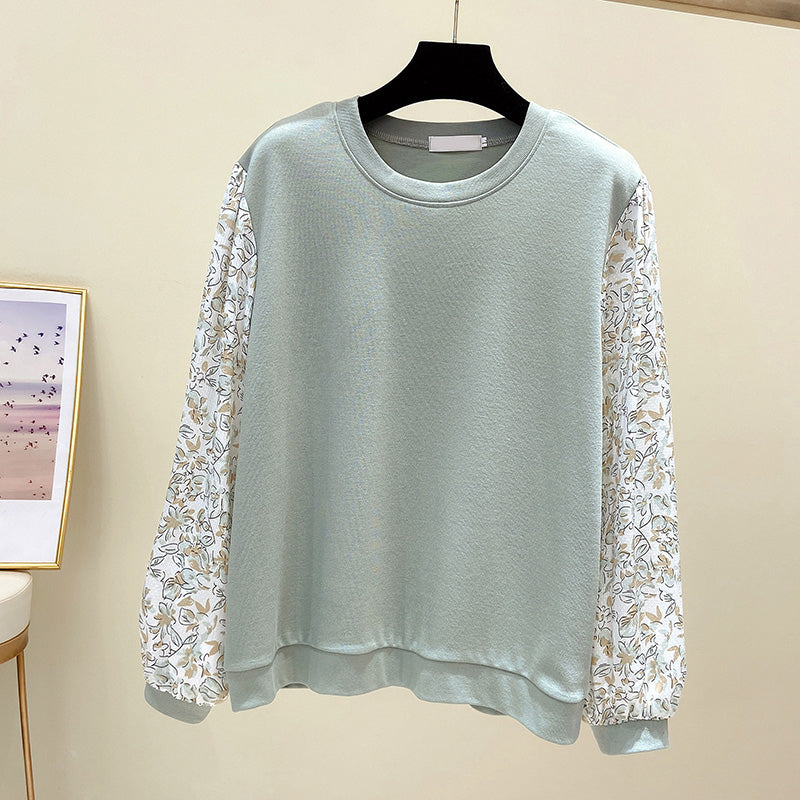 Plus Size Floral Sleeve Long Sleeve Top