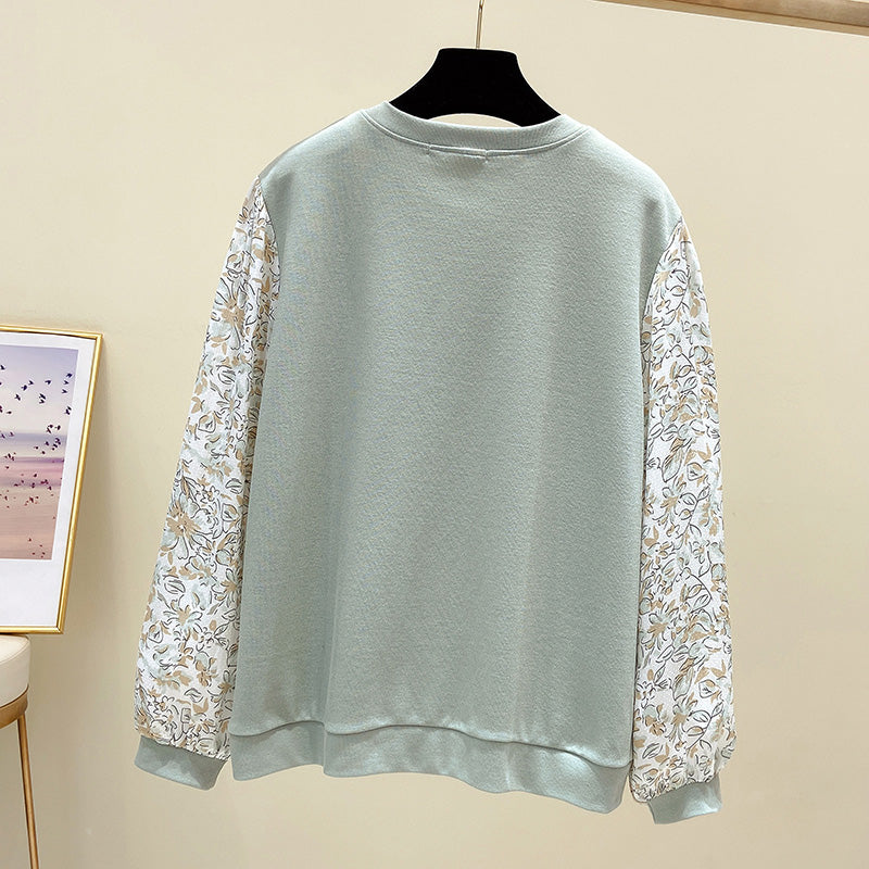 Plus Size Floral Sleeve Long Sleeve Top