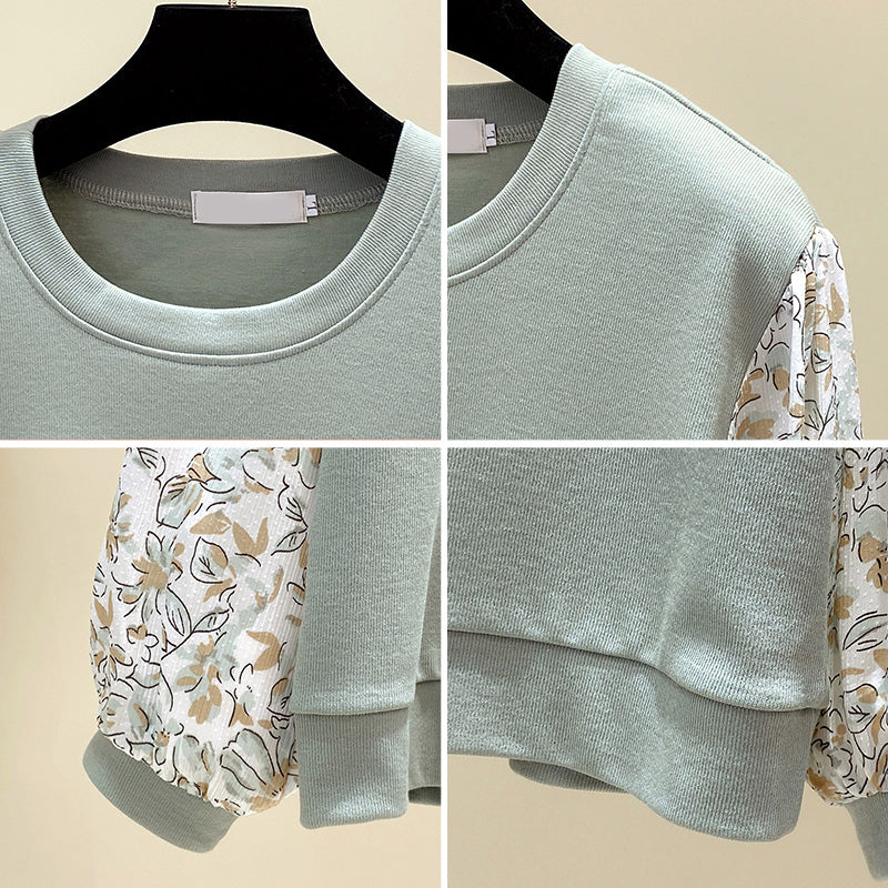 Plus Size Floral Sleeve Long Sleeve Top